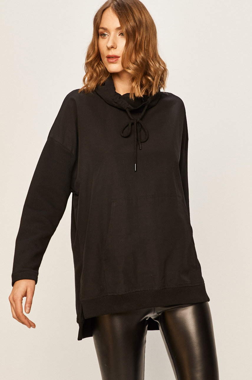 Bluza cu gluga Answear neagra din o combinatie de doua materiale diferite
