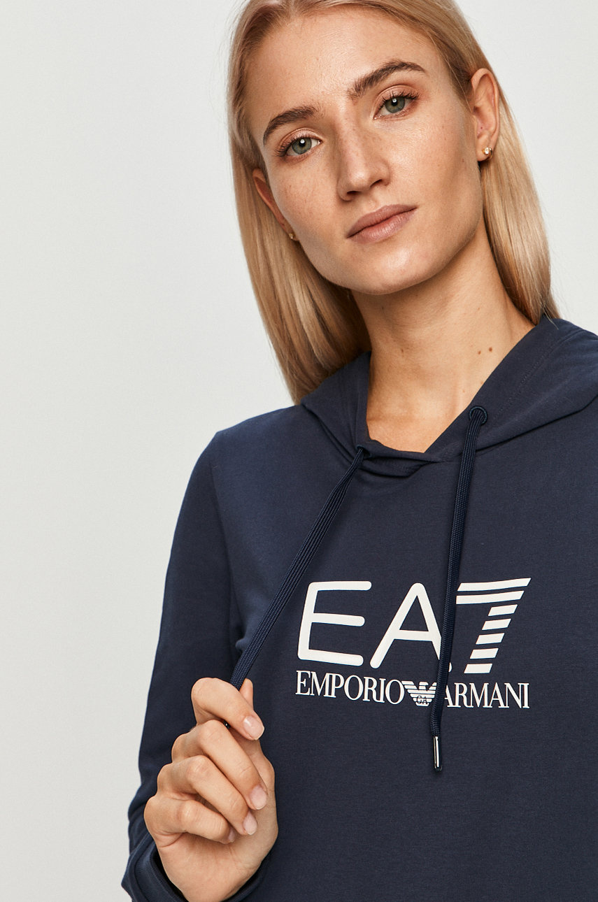 Bluza cu gluga bleumarin EA7 Emporio Armani originala cu imprimeu