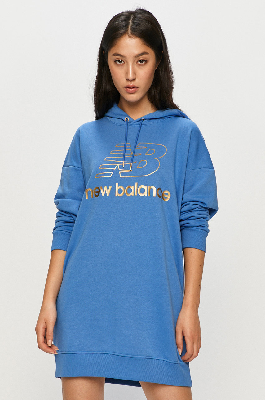 Bluza cu gluga New Balance albastra din material elastic