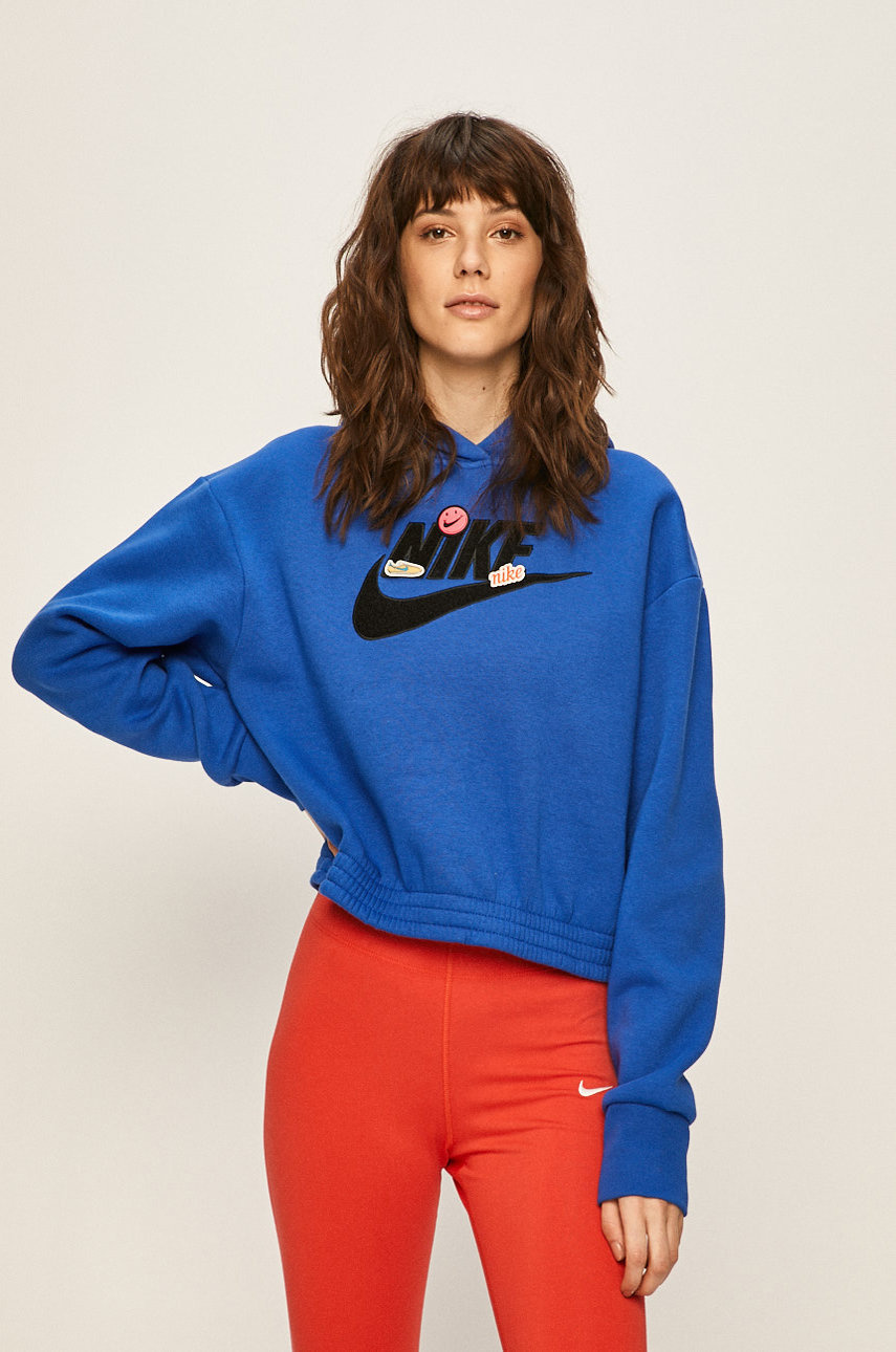 Bluza cu gluga Nike Sportswear albastra cu captuseala