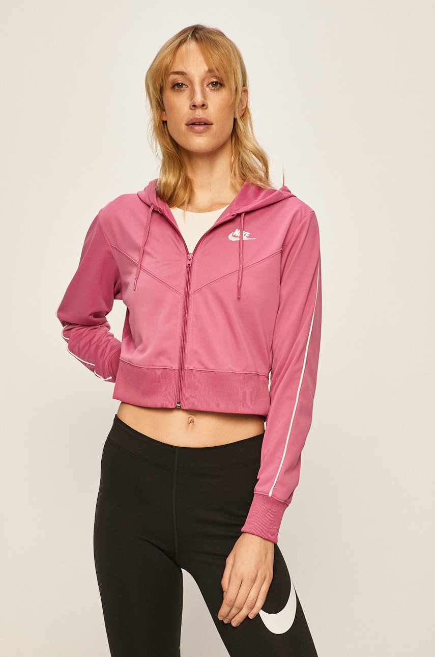 Bluza cu gluga roz Nike Sportswear cu fermoar cu captuseala