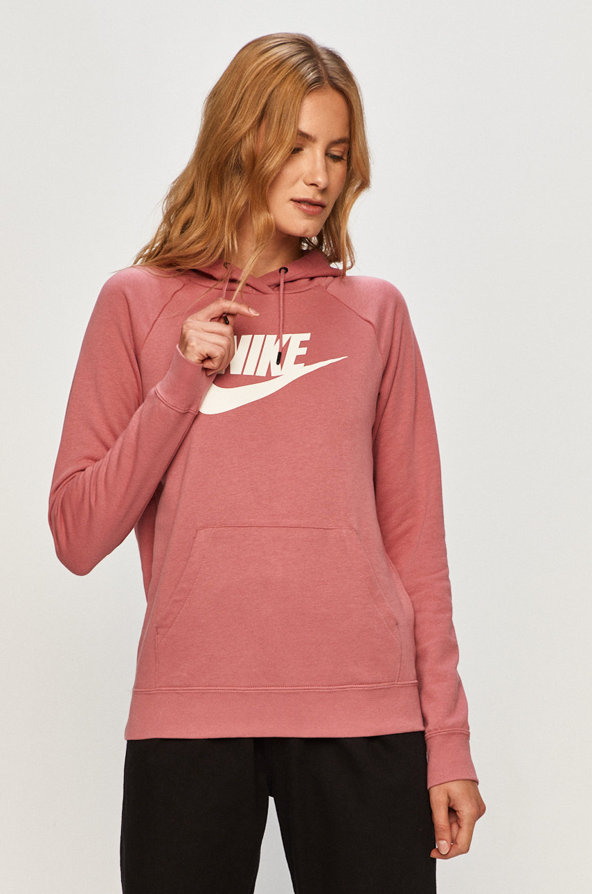 Bluza cu gluga roz Nike Sportswear cu imprimeu