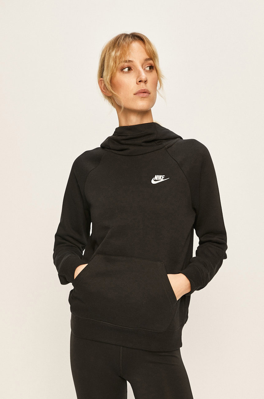 Bluza dama neagra cu gluga Nike Sportswear cu imprimeu si captuseala
