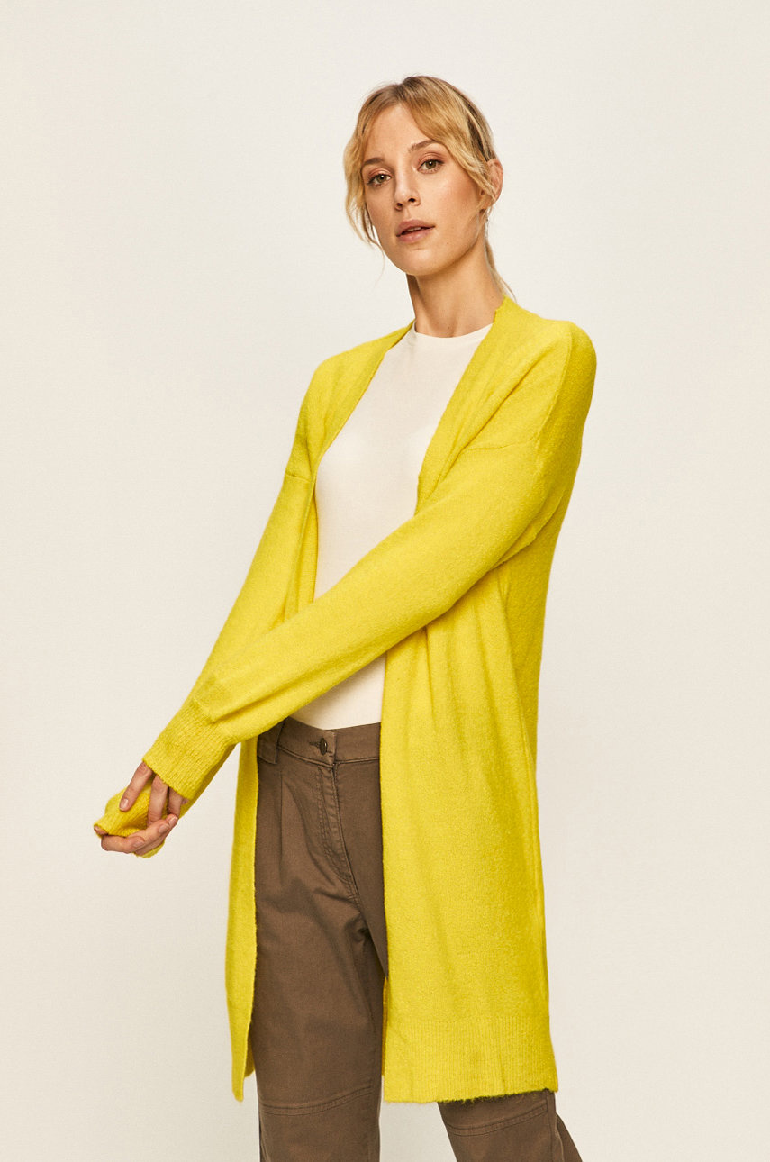 Cardigan drept galben lamaie lung din tricot subtire Jacqueline de Yong