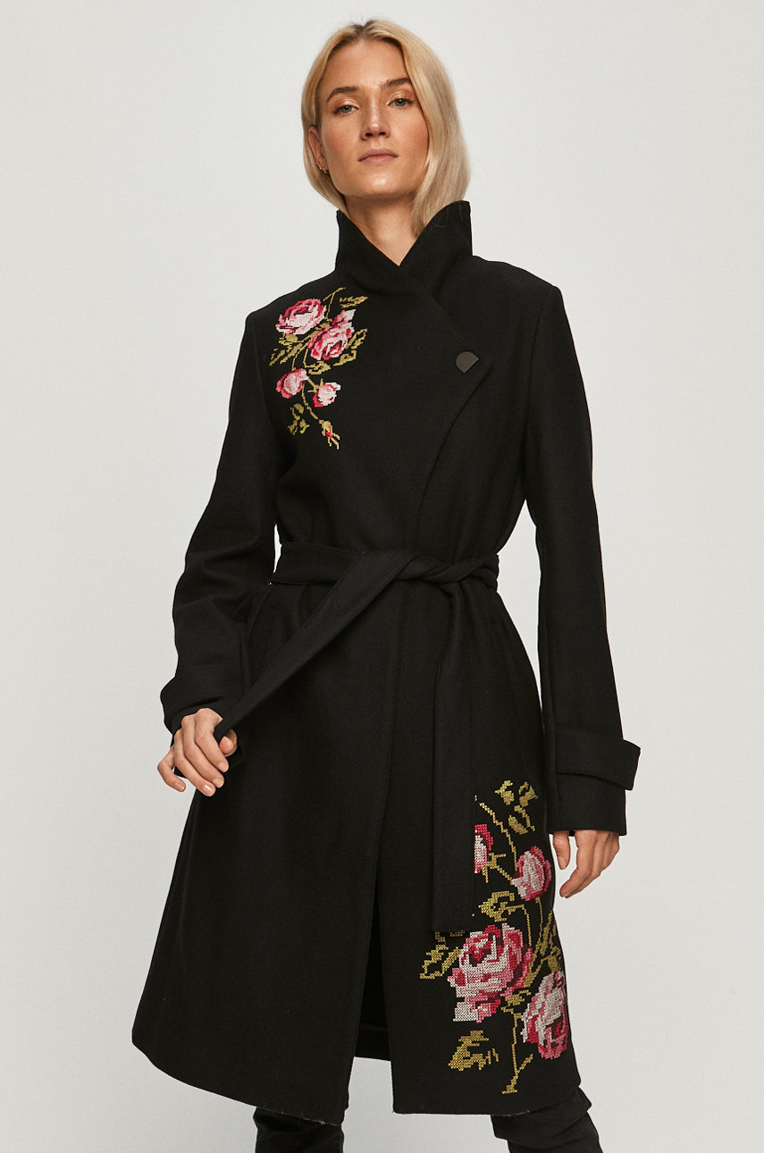 Palton de ocazie Desigual negru elegant din material de lana