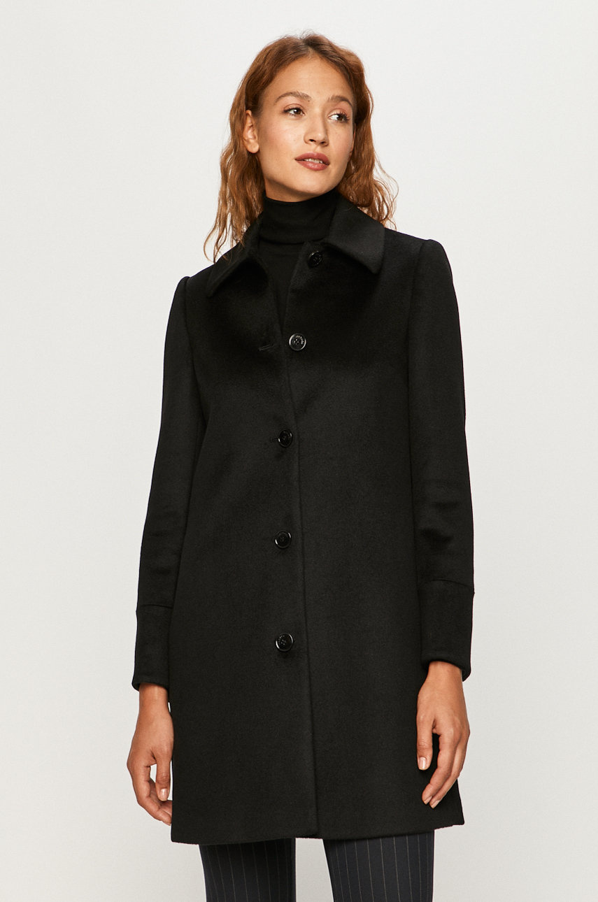 Palton MAX&Co negru lung elegant cu captuseala si buzunare