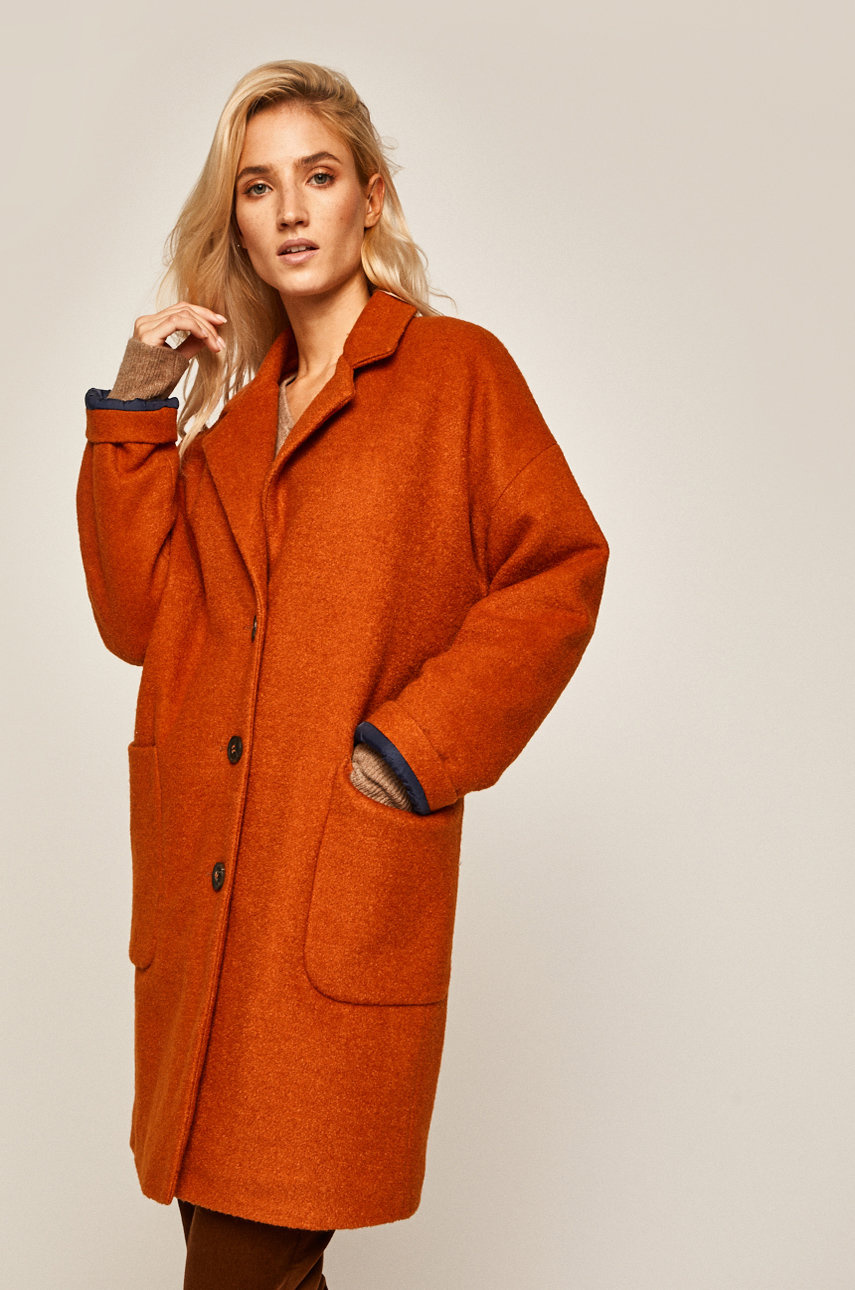 Palton oversize portocaliu elegant Medicine cu lana Artisanatura