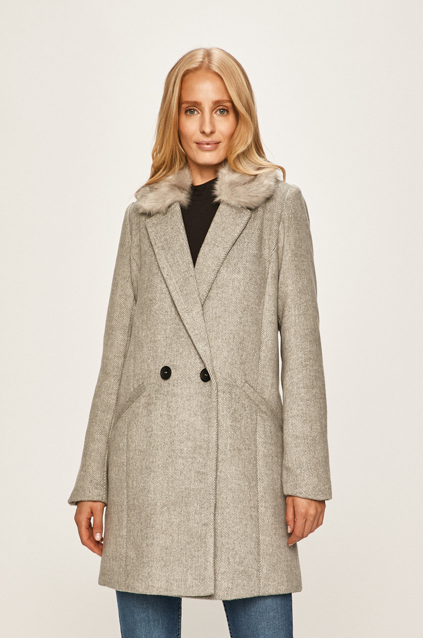 Palton elegant gri deschis Tally Weijl cu lana accesorizat cu blanita