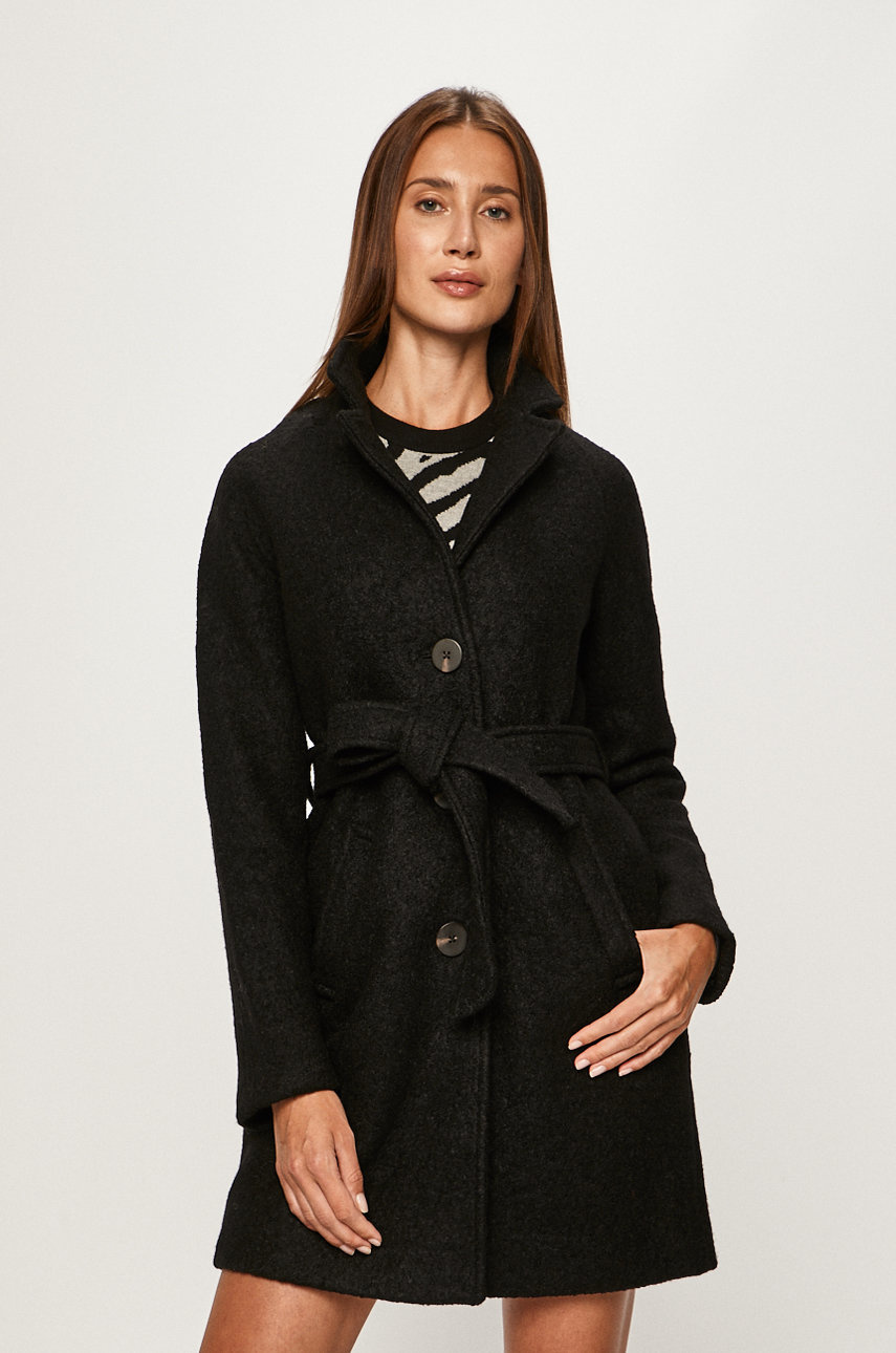 Palton elegant negru Vila din material de lana cu croiala dreapta