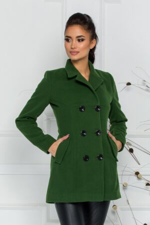 Palton scurt de ocazie elegant verde cu buzunare si nasturi decorativi Ella Collection Natalia